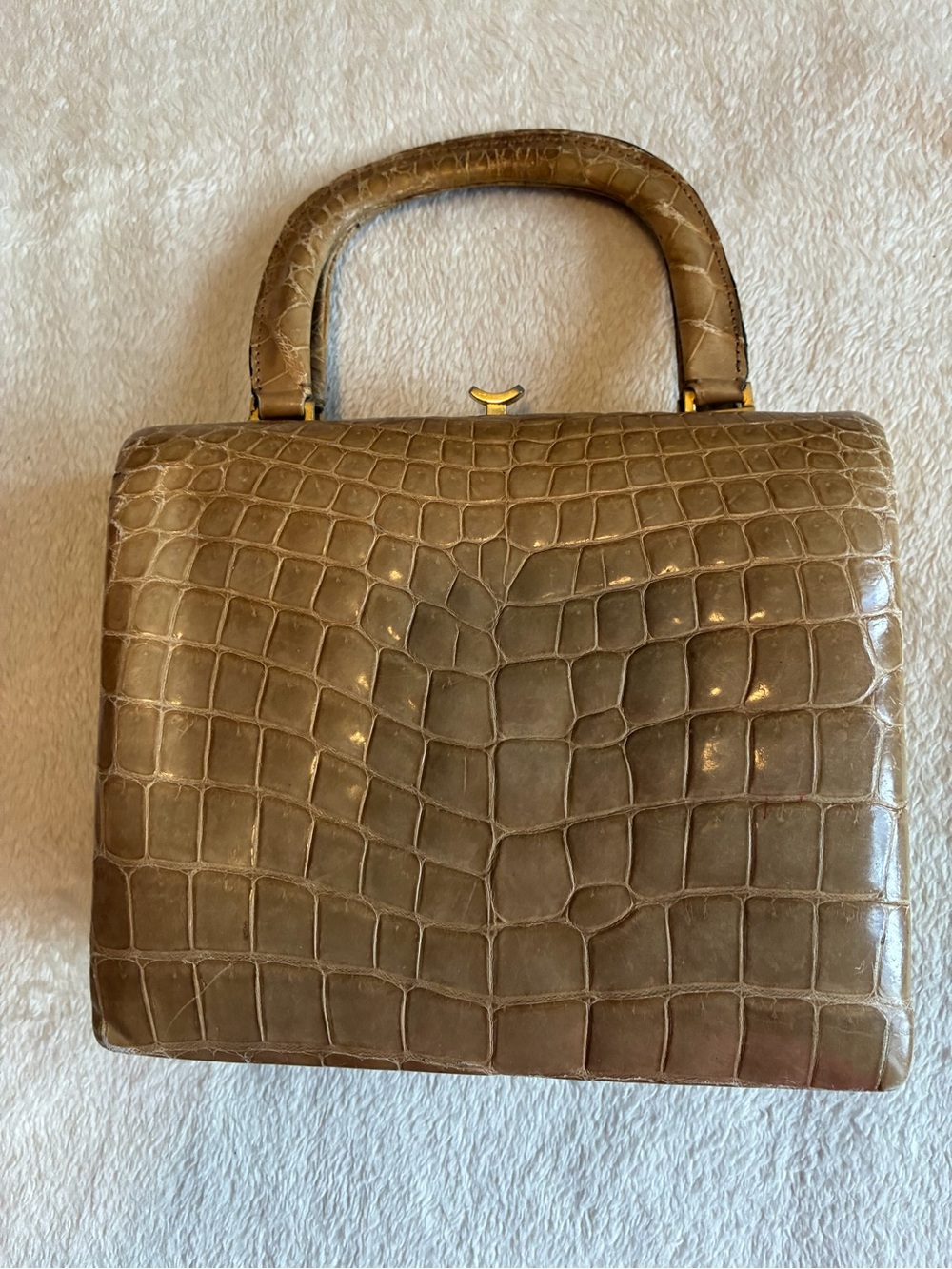 Classic Crocodile Vintage Top-Handle Bag in Taupe Made in Paris